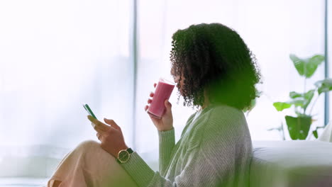 Social-media,-phone-and-smoothie-woman