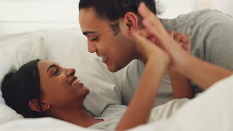 Love,-bed-and-couple-kissing