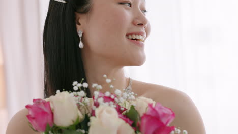 Rose,-Hochzeit-Und-Braut-Mit-Blumen-Glücklich