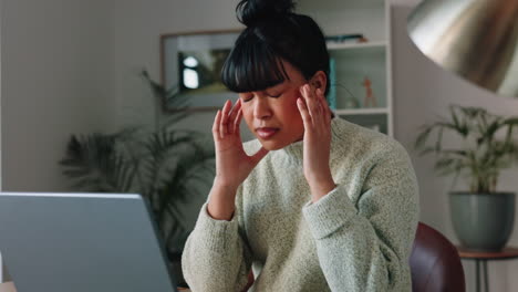 Kopfschmerzen,-Laptop-Und-Frau-Mit-Stress-Aufgrund