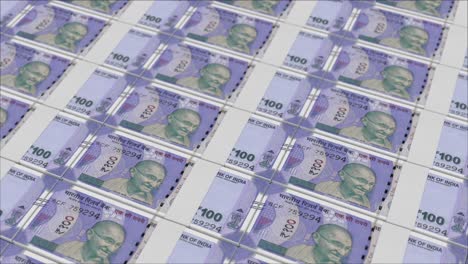 Impresión-De-Billetes-De-100-Rupias-Mediante-Una-Prensa-De-Dinero