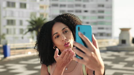 Black-woman,-phone-and-social-media-love-in-city