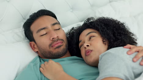 Love,-hug-and-wake-up-with-couple-in-bed-together