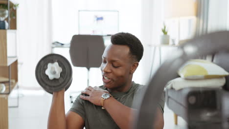 Black-man,-arm-training-and-workout-at-home