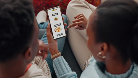 Black-couple,-phone-and-food-app-in-ecommerce