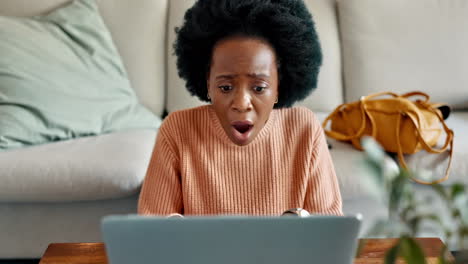 Black-woman,-laptop-and-wow-face-for-news