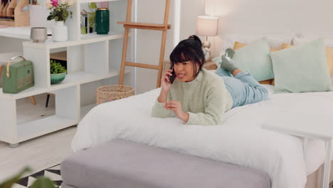 Angry-phone-call-and-woman-in-bedroom-argue