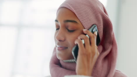 Muslim-woman,-frustrated-and-phone-call