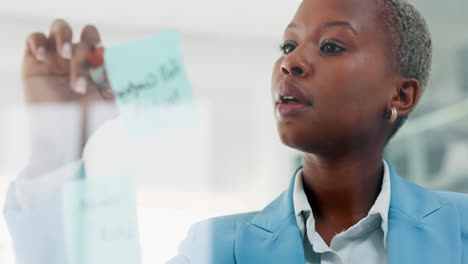 Mindmap,-sticky-notes-and-black-woman-writing