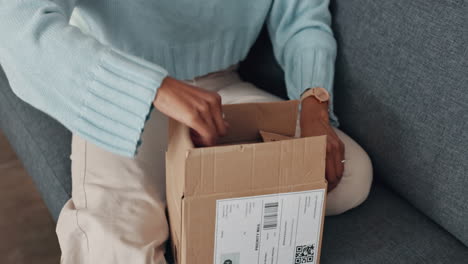 Black-woman,-delivery-box-or-clothes-parcel
