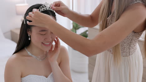Wedding,-happy-and-smile-of-a-bride-with-a-tiara