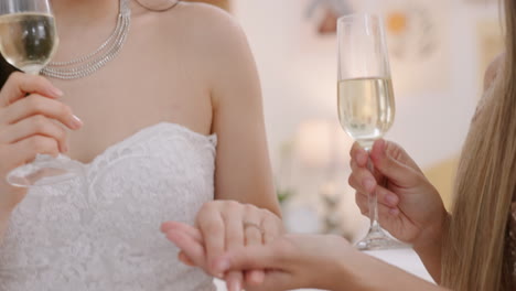 Bride-showing-her-wedding-ring-to-her-friend