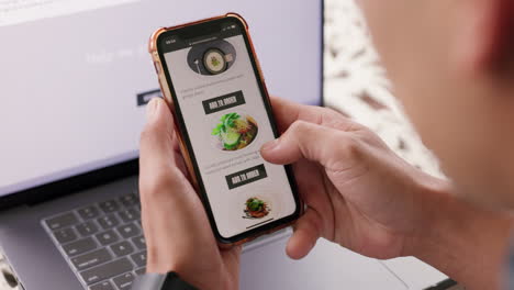 Man,-hands-or-phone-with-food-app-in-house