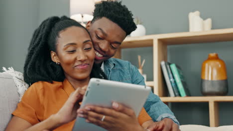 Black-couple,-tablet-and-social-media-browsing