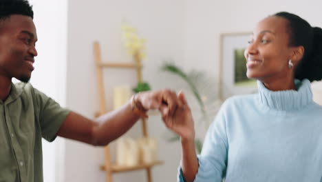 Love,-black-couple-and-a-dance-in-their-home