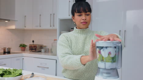 Blender,-fruit-and-woman-on-a-health-diet-making