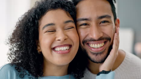 Interracial-couple,-face-or-bonding-in-house