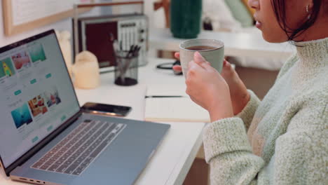 Café,-Laptop-Y-Diseño-Con-Una-Mujer-Diseñadora