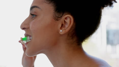 Black-woman,-face-or-brushing-teeth-in-home