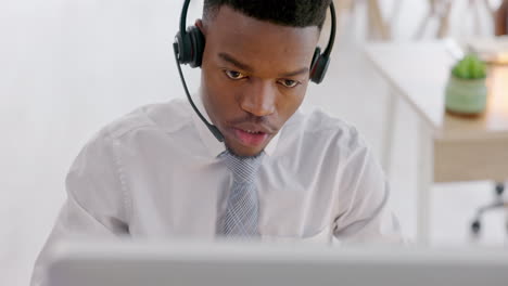 Sales,-black-man-and-computer-in-call-center