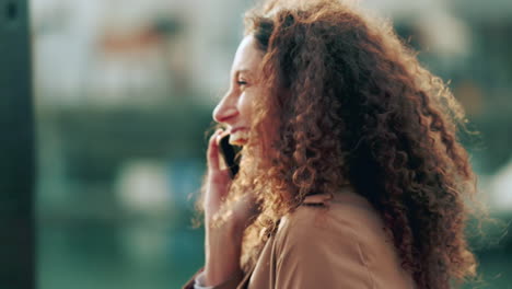 Business-woman,-laughing-or-phone-call-networking