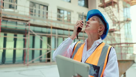 Construction-worker,-call-or-architect-woman