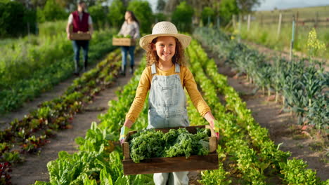 Little-girl,-farm-and-agriculture-in-green-harvest