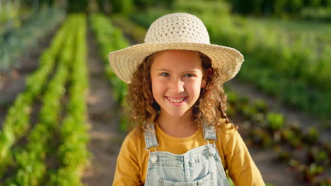 Agriculture,-portrait-and-girl-child-on-farm-ready