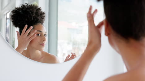 Mirror,-skincare-and-black-woman-face