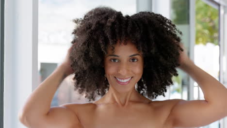 Hair-care,-beauty-and-black-woman-with-afro