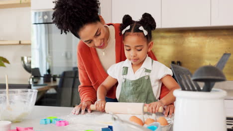 Mother,-girl-learning-baking-in-kitchen