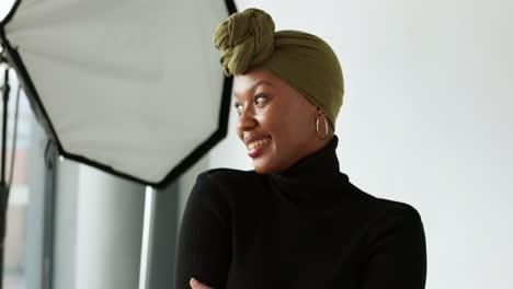 African-model,-photoshoot-and-turban-woman-posing