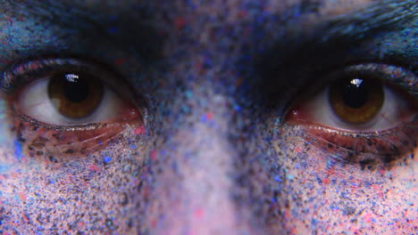 Face,-eyes-and-colorful-paint-makeup-of-portrait