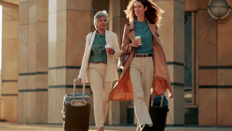 Travel,-luggage-and-business-women-walking