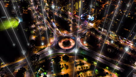Night-traffic,-aerial-cityscape