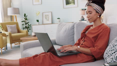 Thinking,-relax-and-laptop-with-woman-in-living