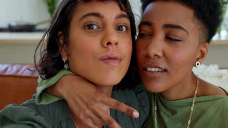 Face,-selfie-and-video-call-by-lesbian-couple-kiss