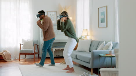 Gaming,-vr-and-metaverse-with-couple-in-living