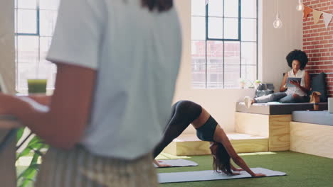 Office,-yoga-and-women-zen-meditation-in-creative