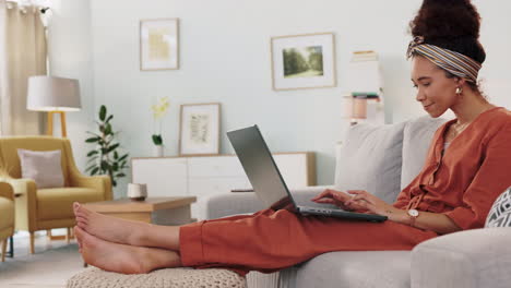 Relax,-laptop-and-search-with-woman-in-living-room