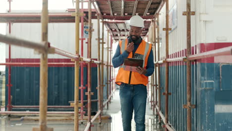 Hard-hat,-clipboard-and-black-man-for-construction
