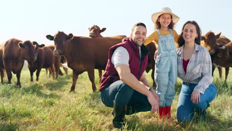 Farm,-family-and-cattle-with-a-girl