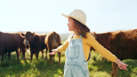 Nature,-summer-and-girl-in-field-with-cows