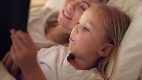 Tablet,-mother-and-child-on-the-internet-in-bed