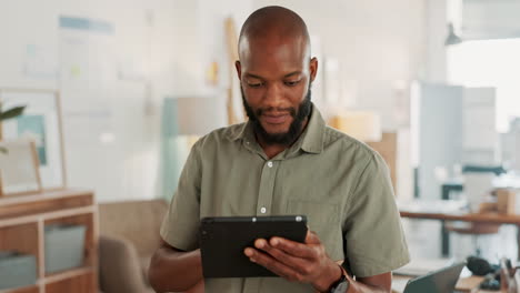 Black-businessman,-tablet-and-digital-marketing