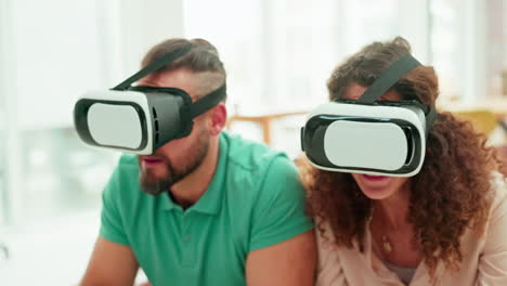 Virtual-reality,-glasses-and-couple-playing-game