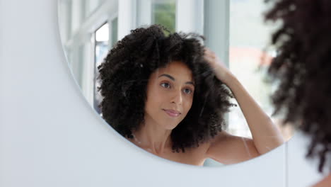 Black-woman,-natural-hair-and-afro-with-reflection