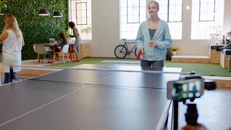 Table-tennis,-office-and-people-playing-a-game