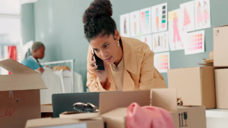 Phone-call,-Shipping-and-fashion-with-a-woman