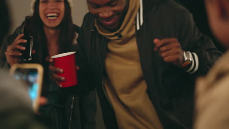 Party,-friends-and-dance-with-a-black-man-having